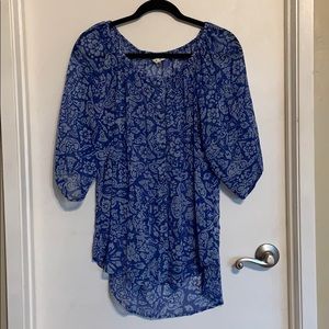 CAbi Peasant Style Blue Floral Blouse